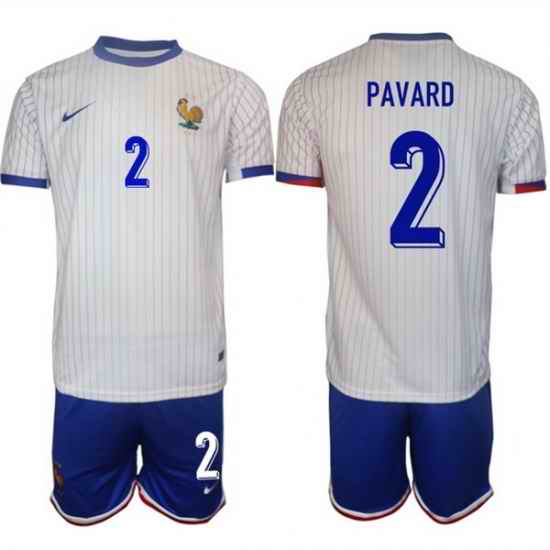 Men France 2 Benjamin Pavard White 2024 25 Away Soccer Jersey Suit